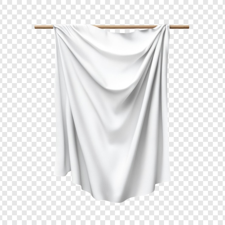 Free PSD white draped fabric hanging on wooden rod mockup for design presentation