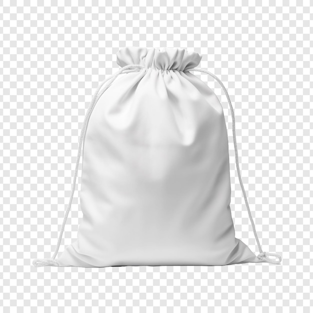 White drawstring bag packaging isolated on transparent background