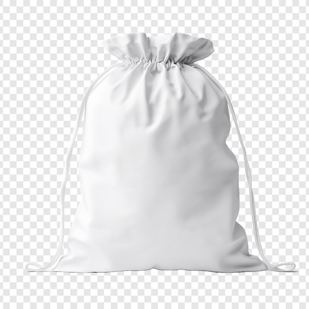 White drawstring bag packaging isolated on transparent background with free PSD download