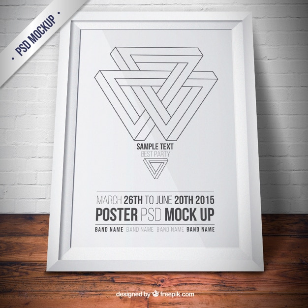 Free PSD white frame mockup with poster