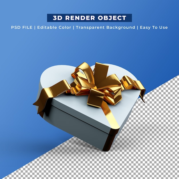 Free PSD white heart shape gift box 3d render