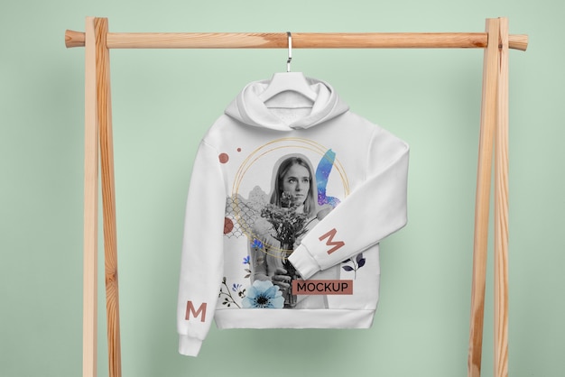 White hoodie on hanger mockup