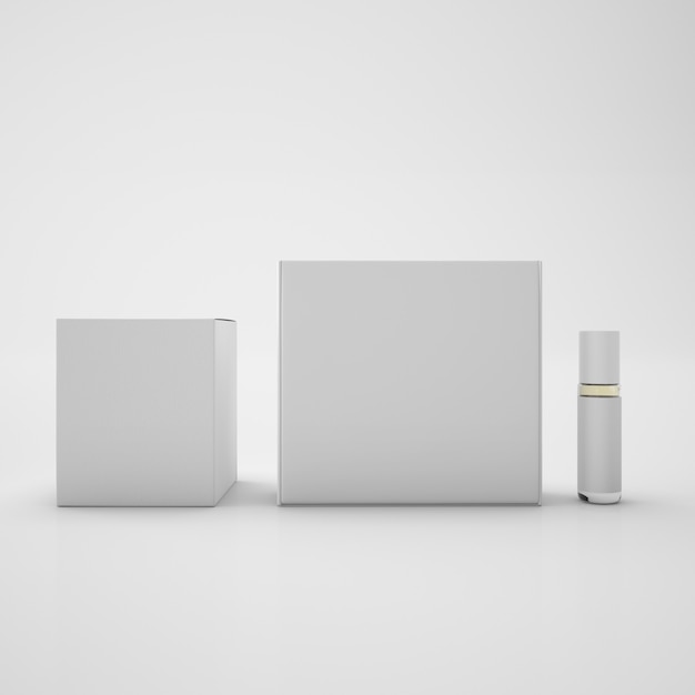 White Packages and Metallic Bottle PSD Templates