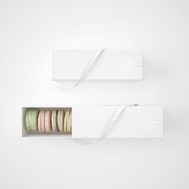Free PSD white packages with macarons