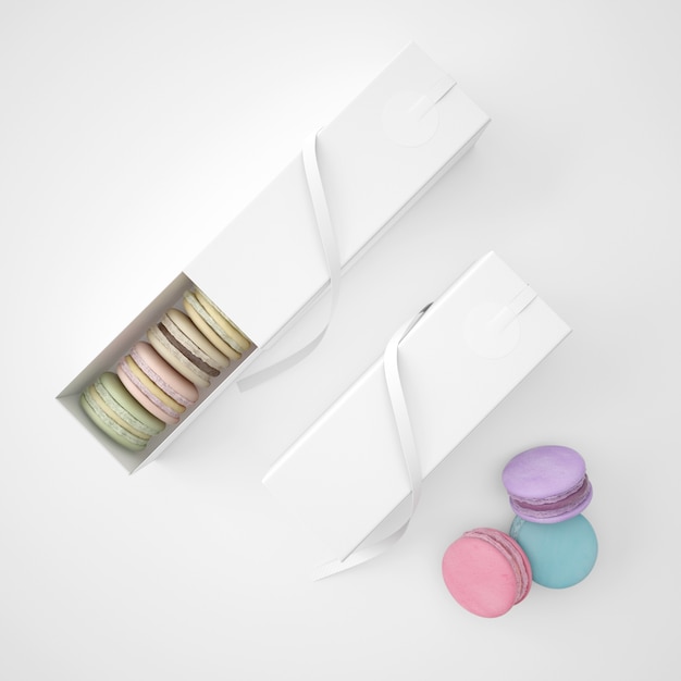 Free PSD white packages with macarons