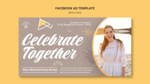 White party facebook template with drink