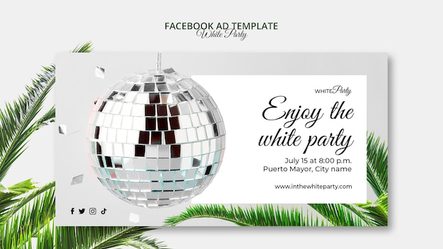 White party facebook template with leaves