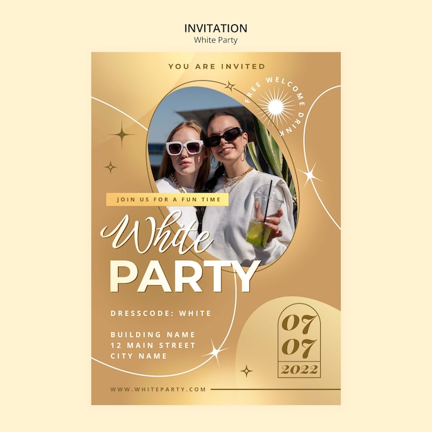 無料PSD ホワイトパーティの招待状のテンプレート