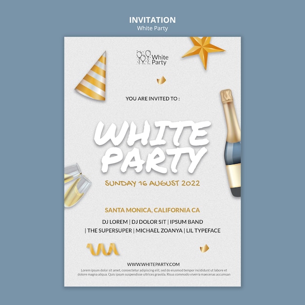 Free PSD white party invitation with hat