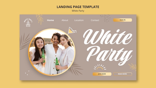 Free PSD white party landing page with leaves