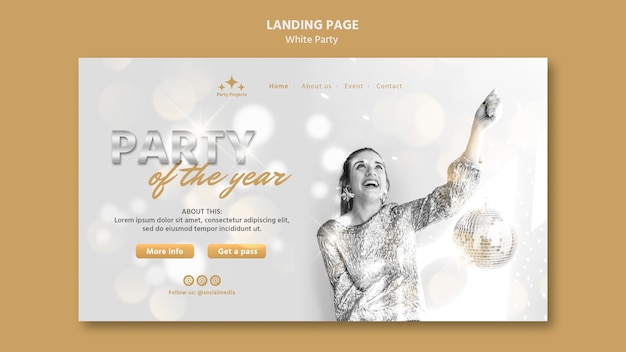 White Party Night Landing Page – Free PSD Template for Download