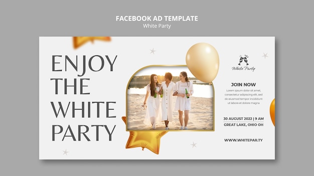 Free PSD white party social media promo template with balloons