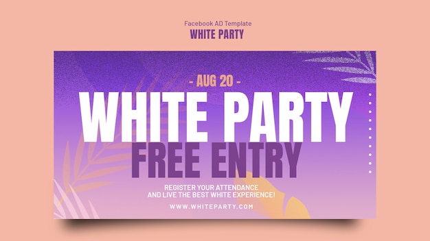 Бесплатный PSD Рекламный шаблон белой вечеринки в социальных сетях с растительностью