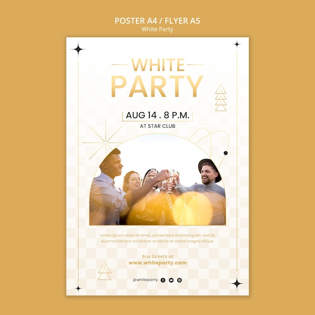 Free PSD white party vertical poster template with golden design