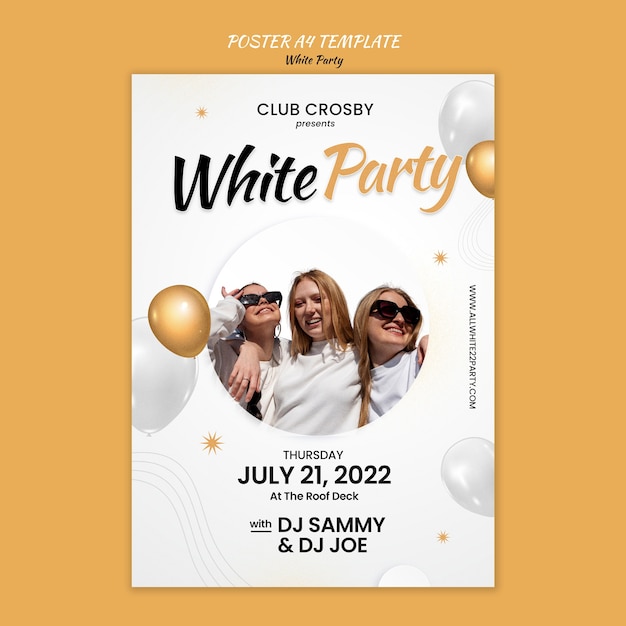 Бесплатный PSD Шаблон вертикального плаката белой вечеринки