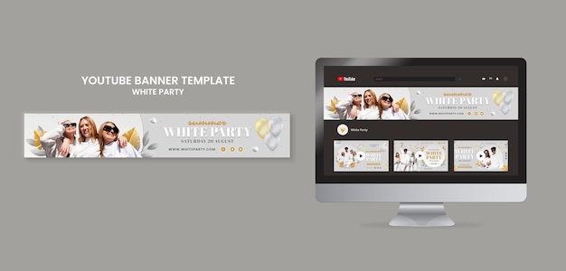 無料PSD 風船と葉を持つホワイトパーティーyoutubeバナーテンプレート