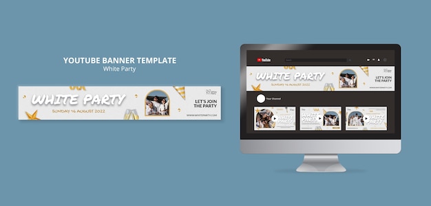 Free PSD white party youtube banner with decorations