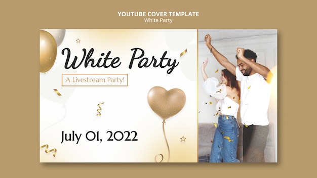 Free PSD white party youtube cover template with balloons