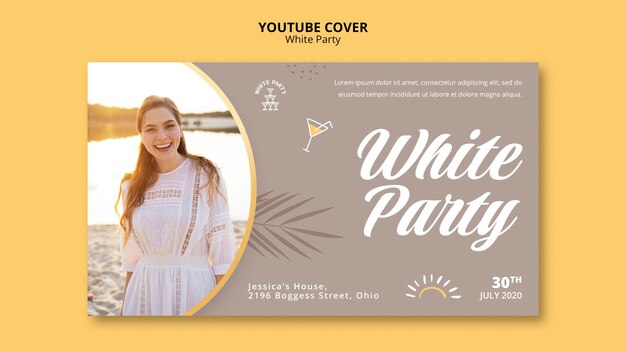 Free PSD white party youtube cover with leaves