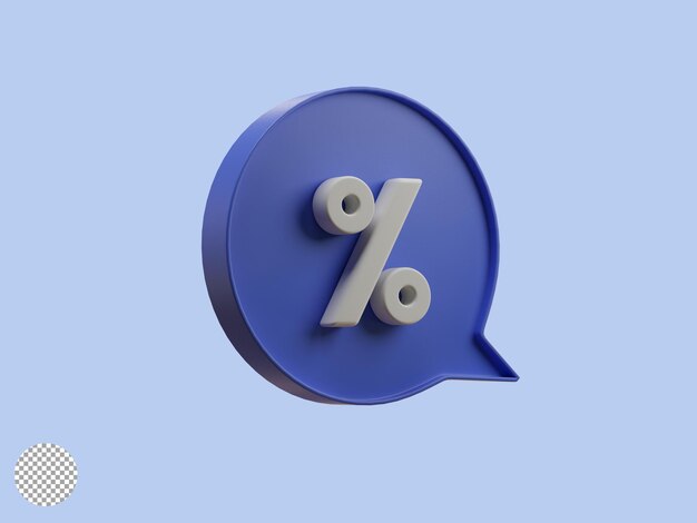 White percentage or percent inside bubble text message for special offer of shopping department store discount and banking interest rate concept by realistic 3d render