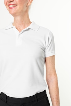 White polo shirt mockup psd casual women’s apparel