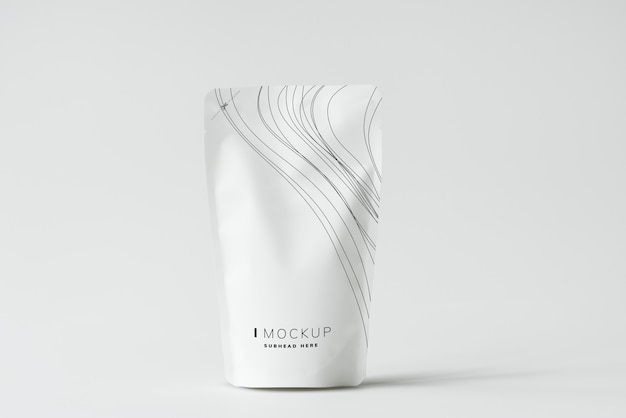 White sachet mockup against white background