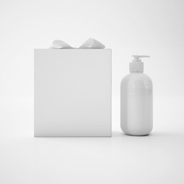 White soap container and white box with bow