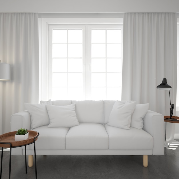 white sofa under a window