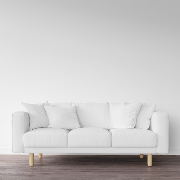 белый диван на деревянном полу