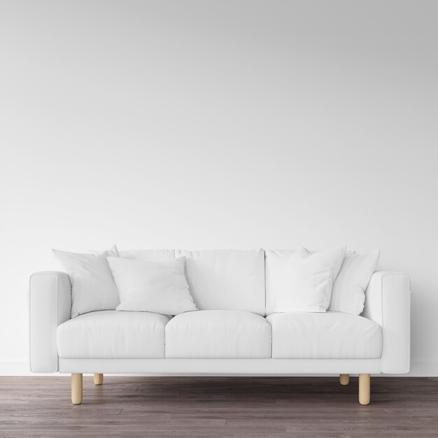 white sofa on wooden floor