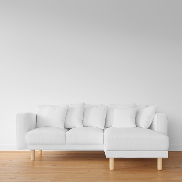 Free PSD white sofa on wooden floor