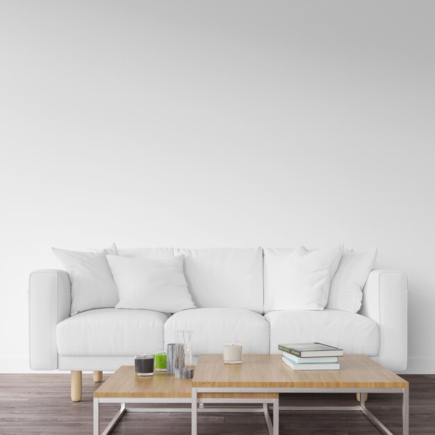 white sofa and wooden table