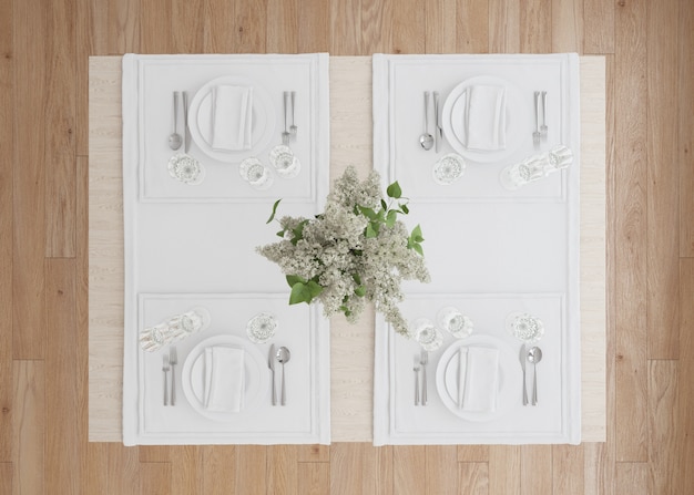 Free PSD white table setting with flower vase