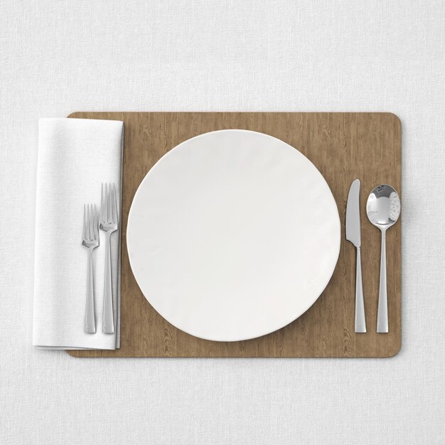 white table setting on wooden mat