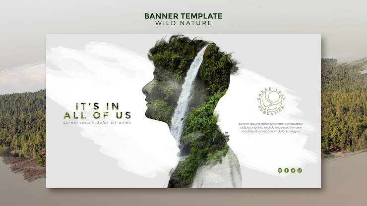 Free PSD wild nature man with waterfall design banner template