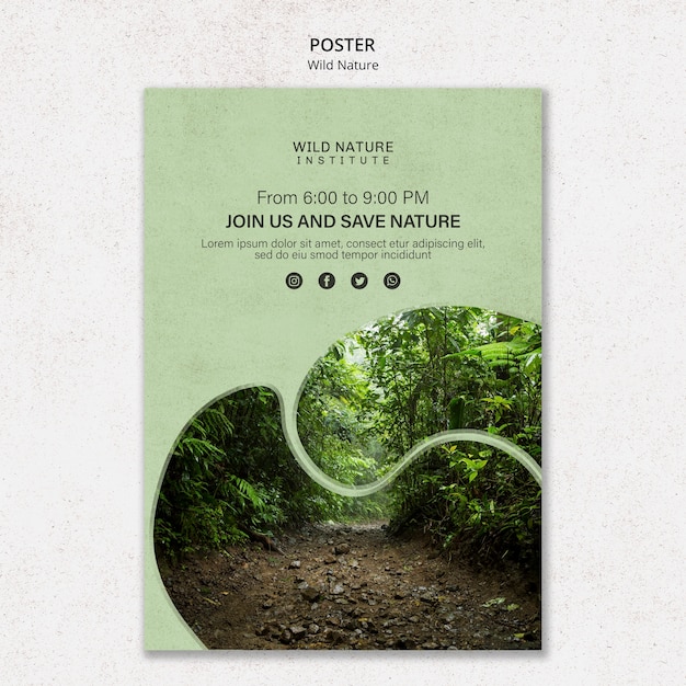 PSD gratuito tema natura selvaggia per modello di poster