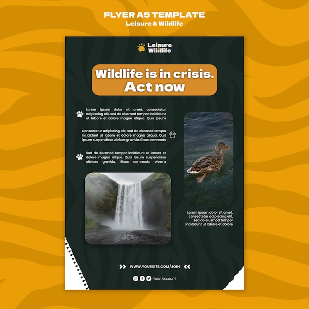 무료 PSD 야생 동물 보호 및 보호 세로 전단지 템플릿
