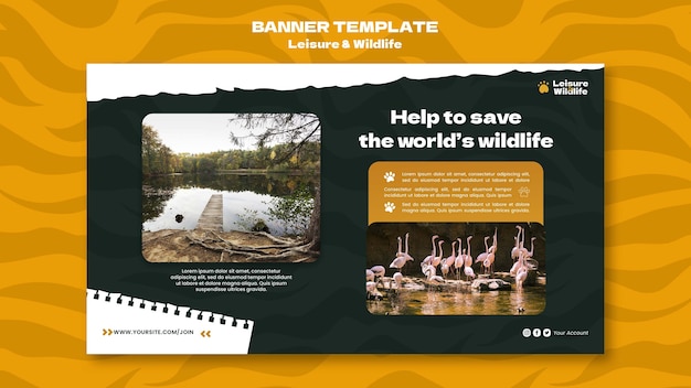 Wildlife preservation and protection horizontal banner template