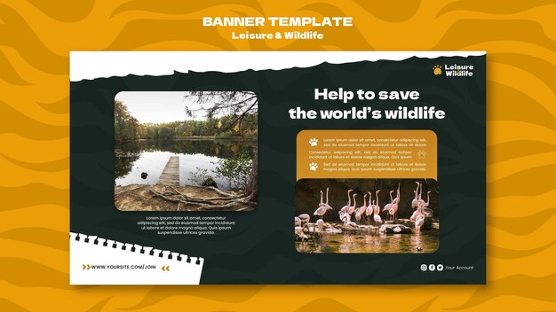 Wildlife preservation and protection horizontal banner template