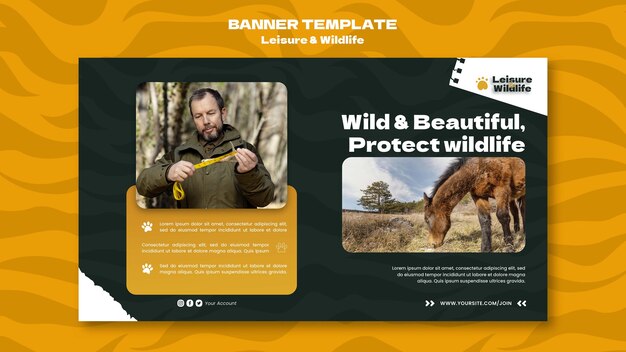 Wildlife preservation and protection horizontal banner template