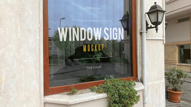 Window sign mockup in modern restaurant