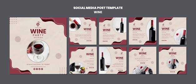 無料PSD ワインのコンセプトソーシャルメディアの投稿テンプレート