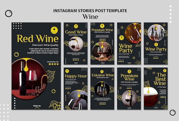 Modello di storie di instagram di vino