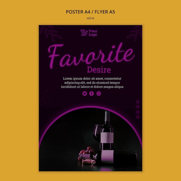 Бесплатный PSD Шаблон рекламного флаера для вина с фото
