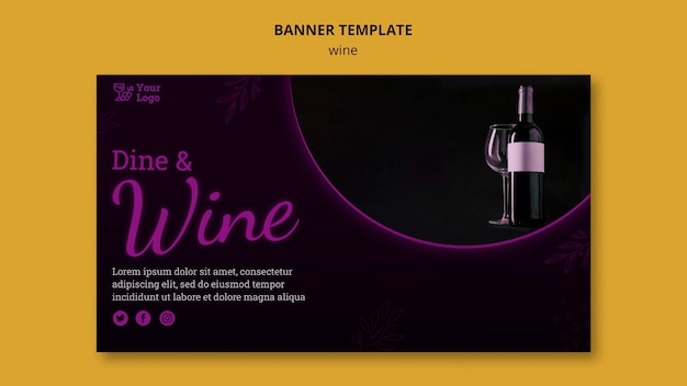 Modello di banner orizzontale promozionale di vino