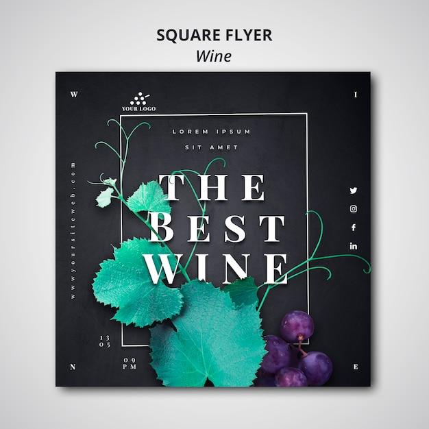 Wine square flyer template style