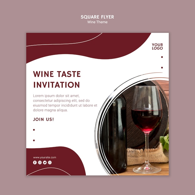 Free PSD wine taste invitation square flyer