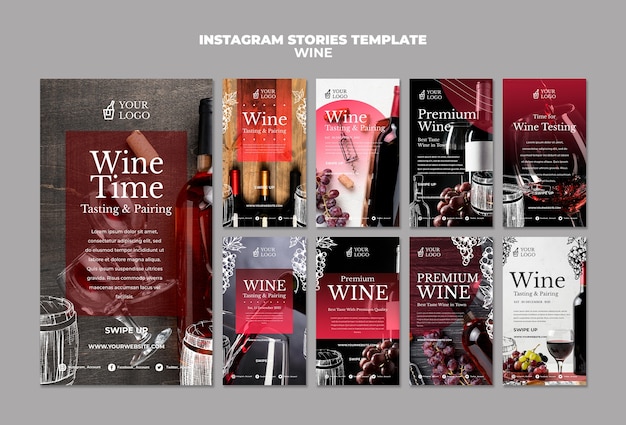 Бесплатный PSD Шаблоны историй дегустации вин instagram