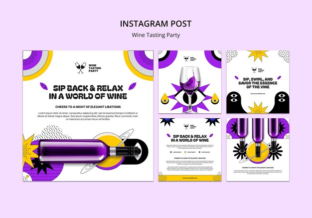 PSD gratuito template di post per la festa di degustazione di vino su instagram