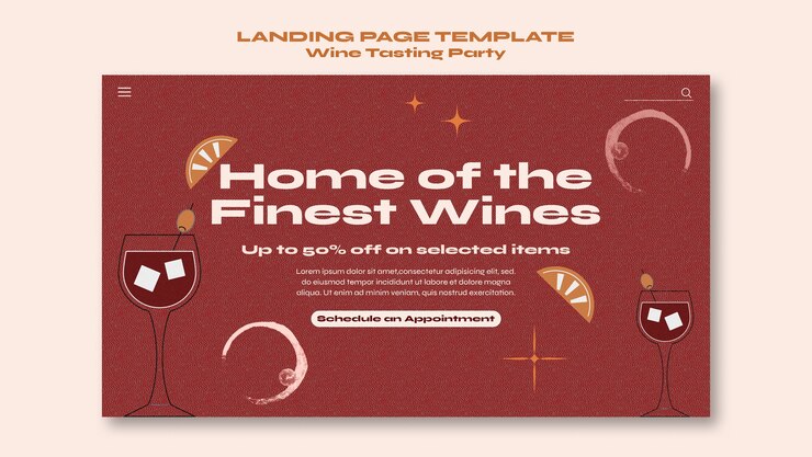 Free PSD wine tasting party landing page template